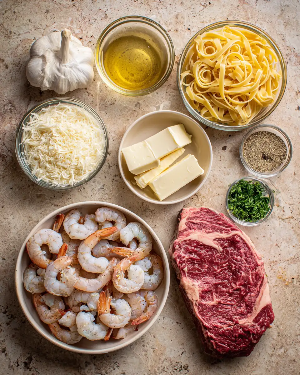 Ingredients for Sizzle and Cream: Master the Art of Blackened Steak and Shrimp Alfredo