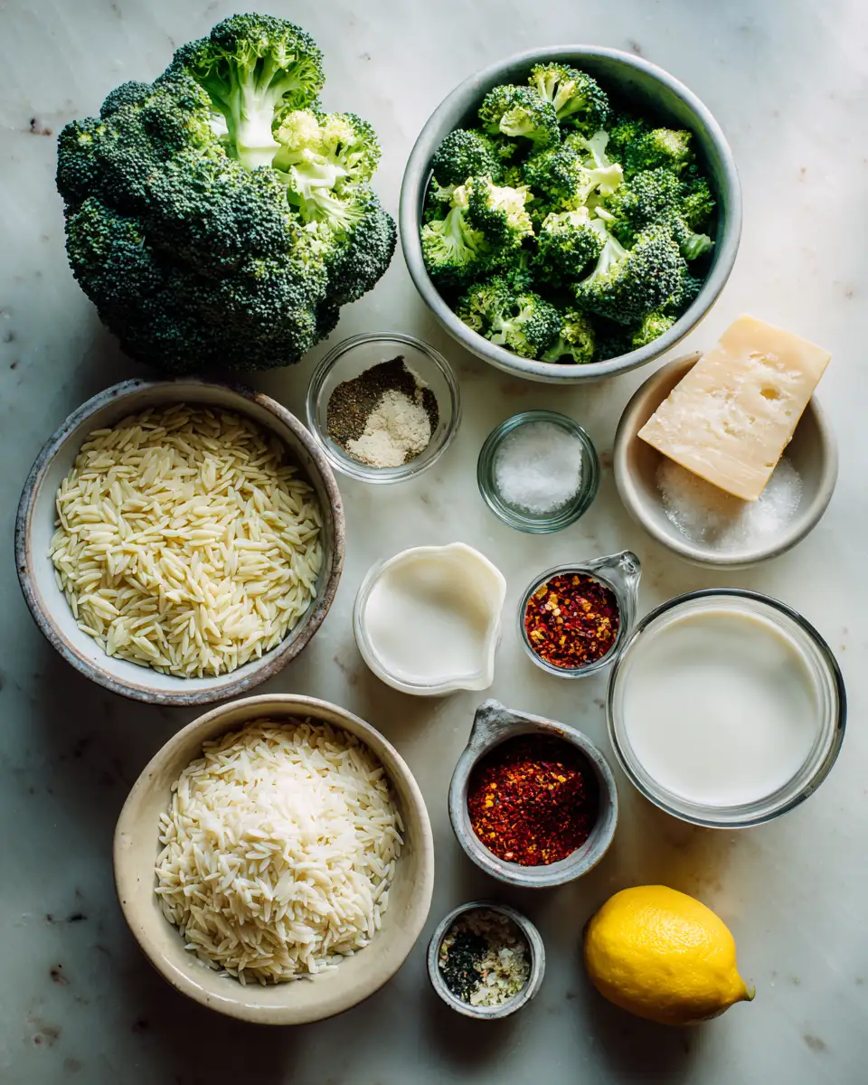 Ingredients for Creamy Broccoli Cheese Orzo: Your New Weeknight Obsession