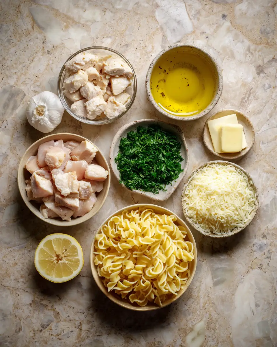 Ingredients for Savory Comfort: Chicken and Buttered Noodles Delight