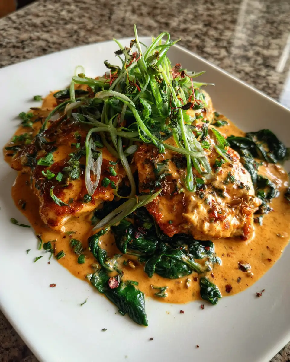 Final dish - Savory Bliss: Chicken and Spinach in Creamy Paprika Sauce Delight
