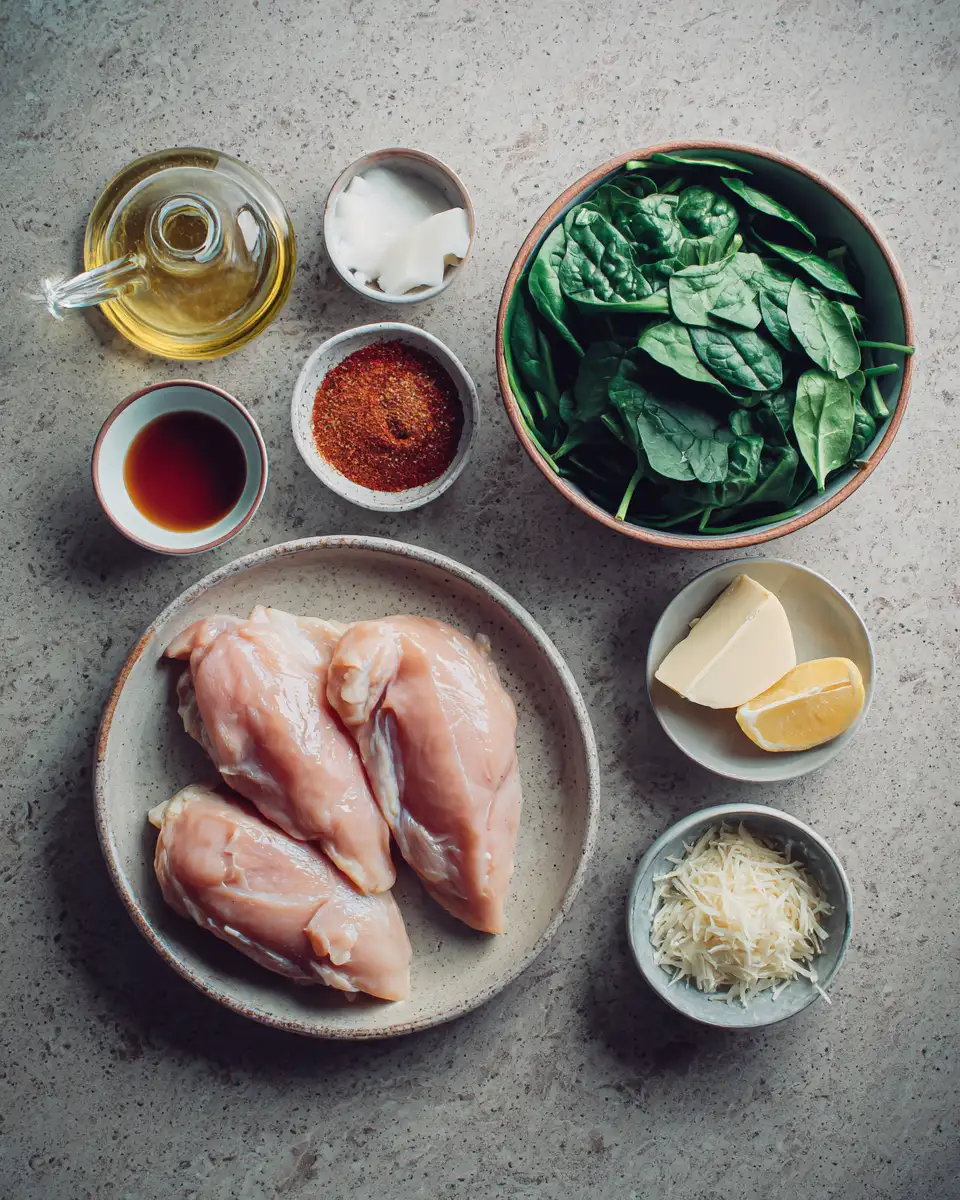 Ingredients for Savory Bliss: Chicken and Spinach in Creamy Paprika Sauce Delight