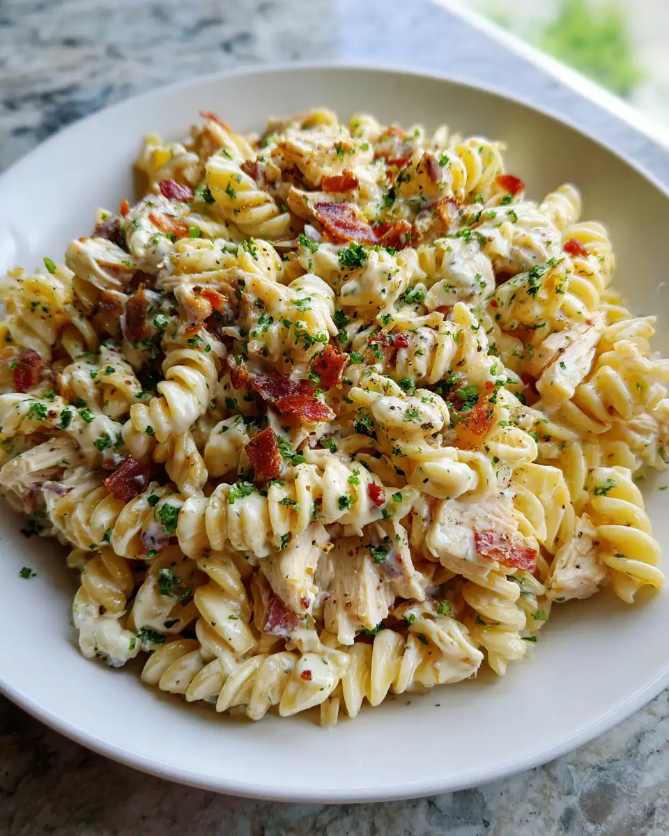 Final dish - Irresistible Chicken Bacon Ranch Pasta Salad: A Flavor Explosion in Every Bite