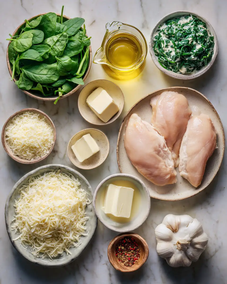 Ingredients for Decadent Chicken Florentine Bake: A Creamy Comfort Delight