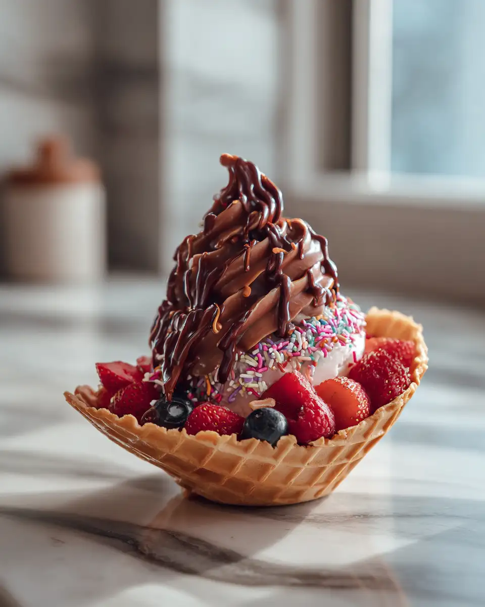 Final dish - Heavenly Delights for the Chocolate Berry Swirl Waffle Cone Bowl Lover