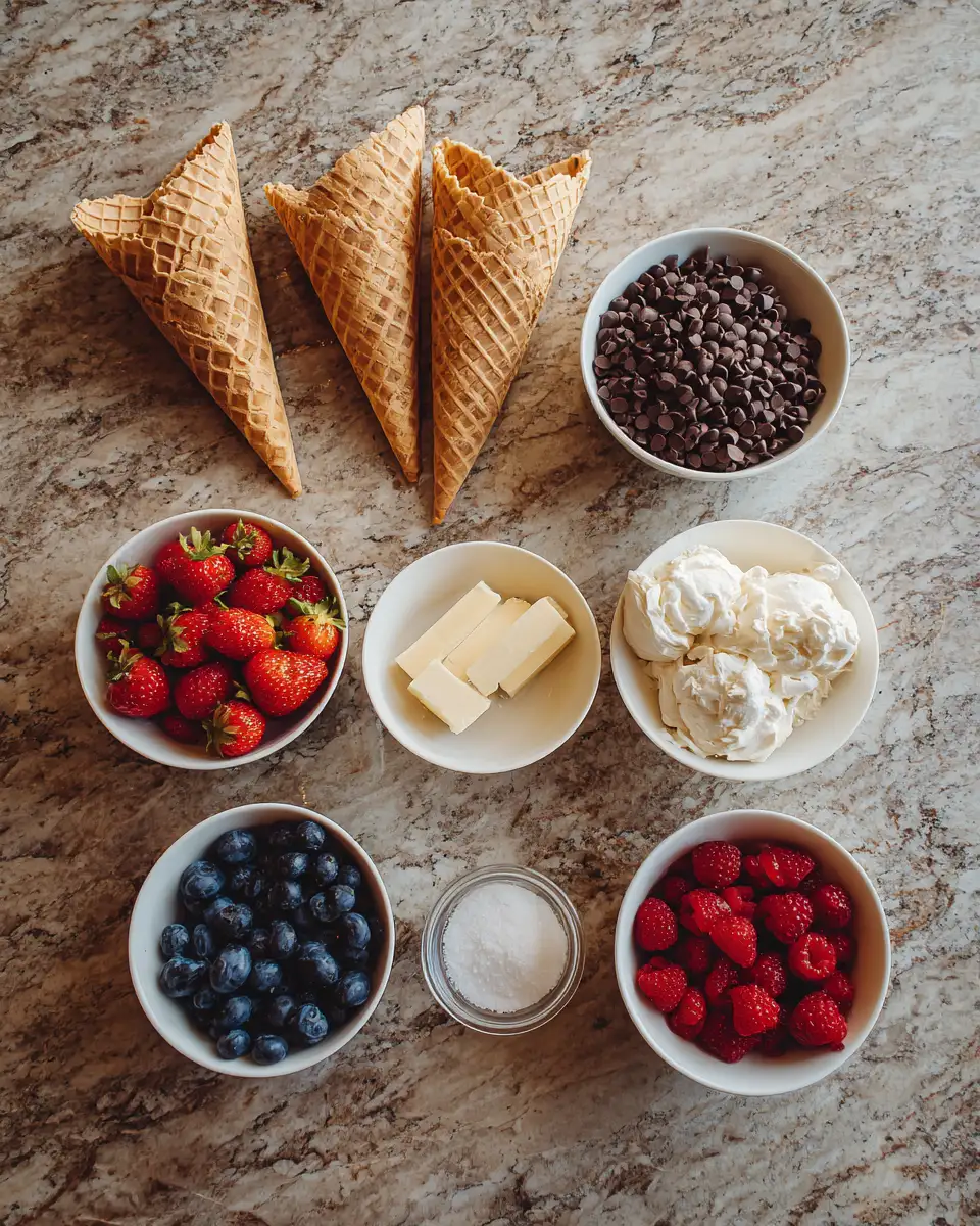 Ingredients for Heavenly Delights for the Chocolate Berry Swirl Waffle Cone Bowl Lover