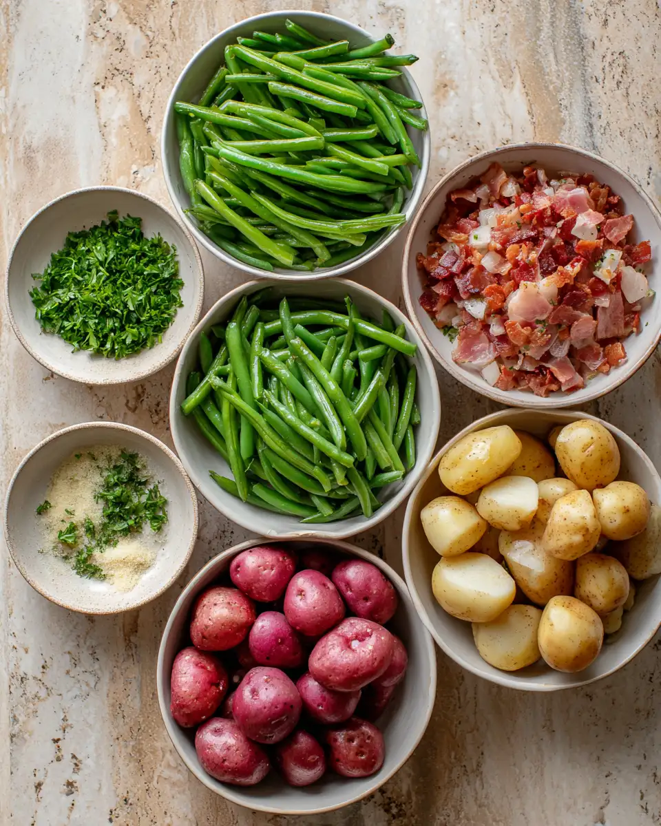 Ingredients for Savor the Flavor: Country Ranch Green Beans and Potatoes with Bacon