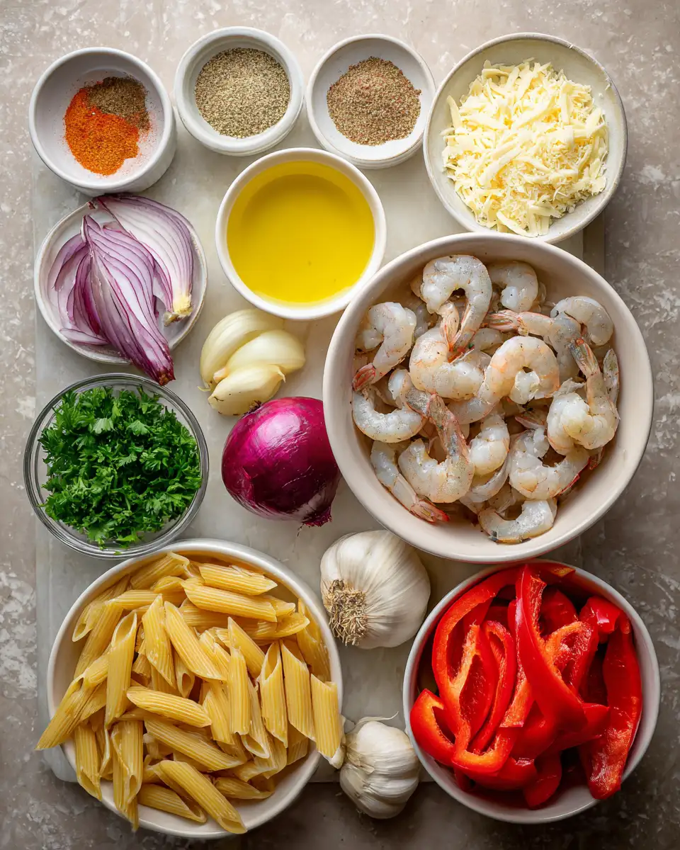 Ingredients for Spice Up Your Dinner with Creamy Cajun Shrimp Penne Pasta Delight