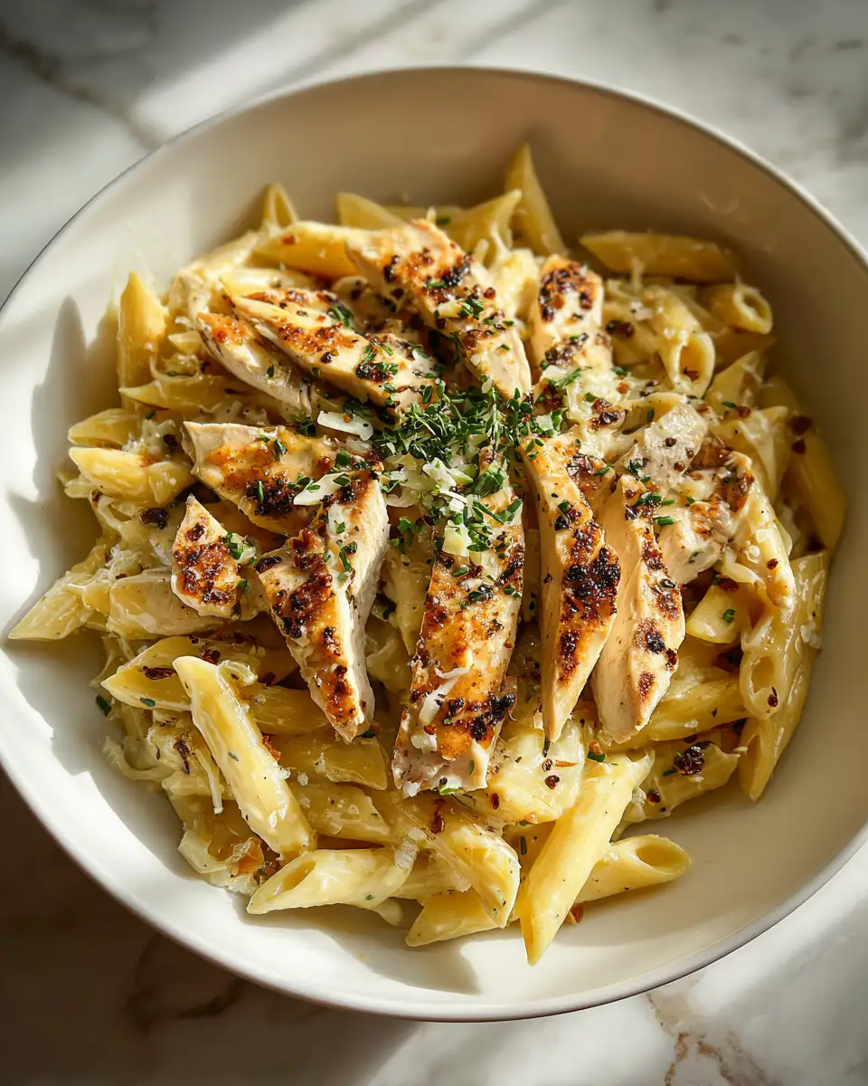 Final dish - Indulge in Comfort with Creamy Garlic Chicken Penne Bliss