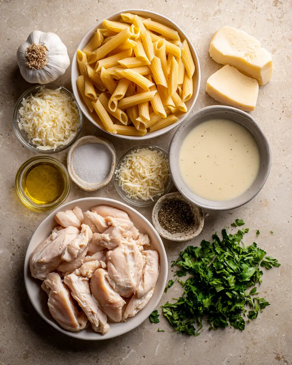Ingredients for Indulge in Comfort with Creamy Garlic Chicken Penne Bliss