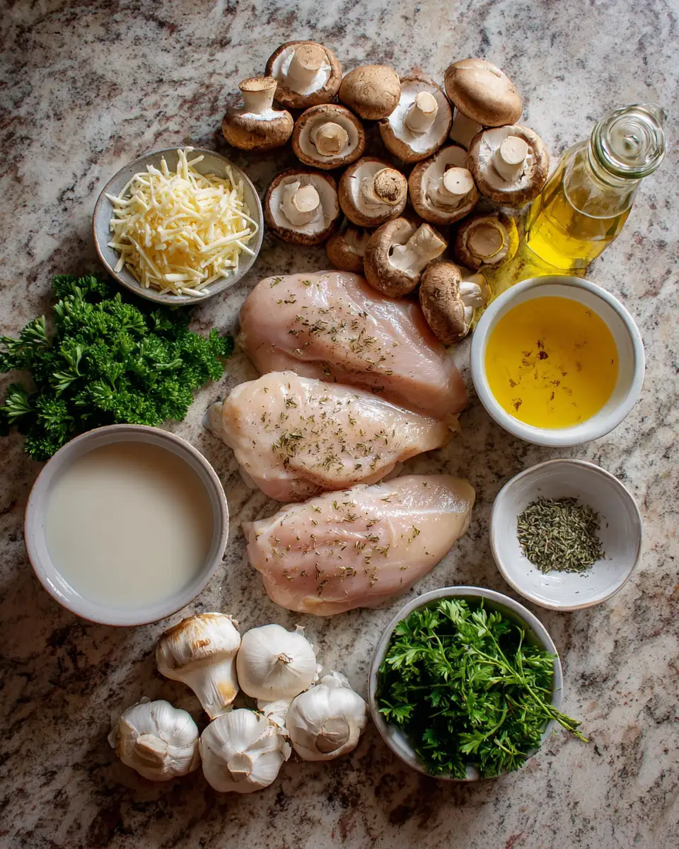 Savor the Flavor: Creamy Garlic Mushroom Chicken Delight 4 Ingredients for Savor the Flavor: Creamy Garlic Mushroom Chicken Delight