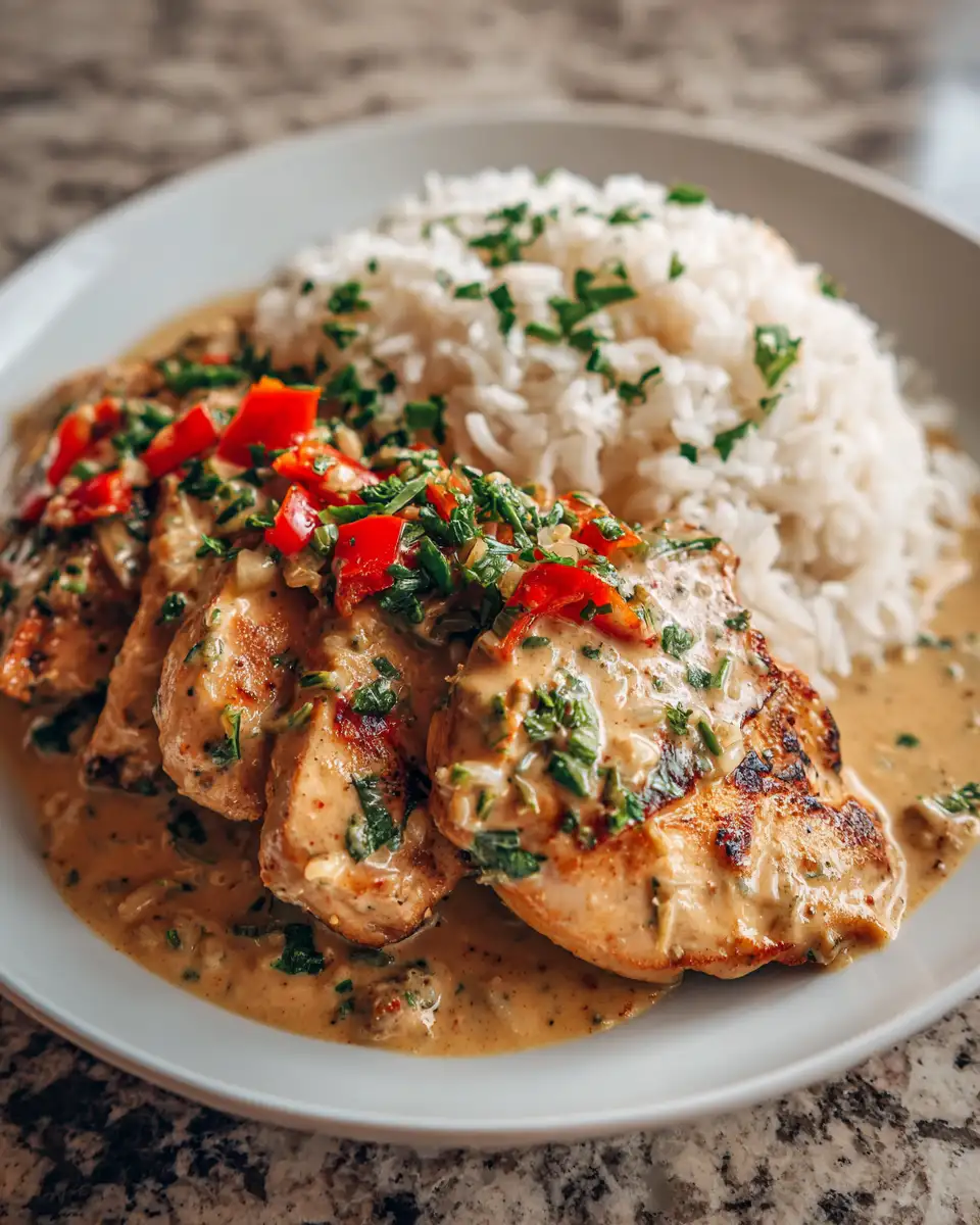 Final dish - Savor the Flavor: Creamy Garlic Red Pepper Chicken Delight