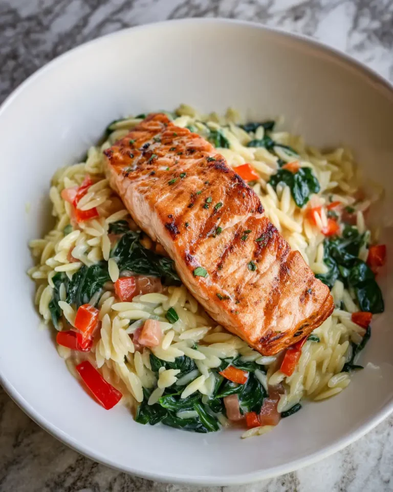 Indulge in Creamy Salmon Orzo with Spinach and Bell Pepper Bliss - Featured Image