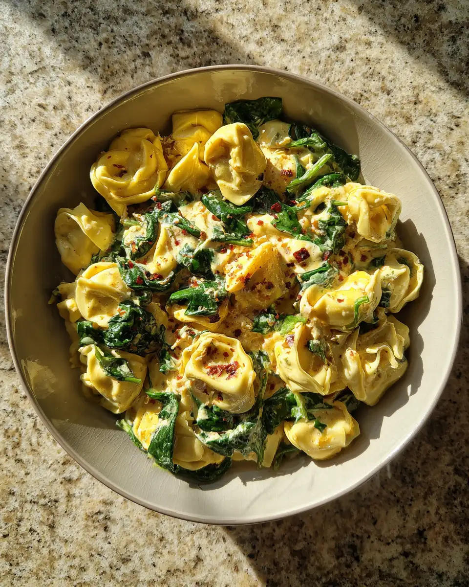 Final dish - Indulge in a Bowl of Bliss: Creamy Tortellini with Spinach Delight
