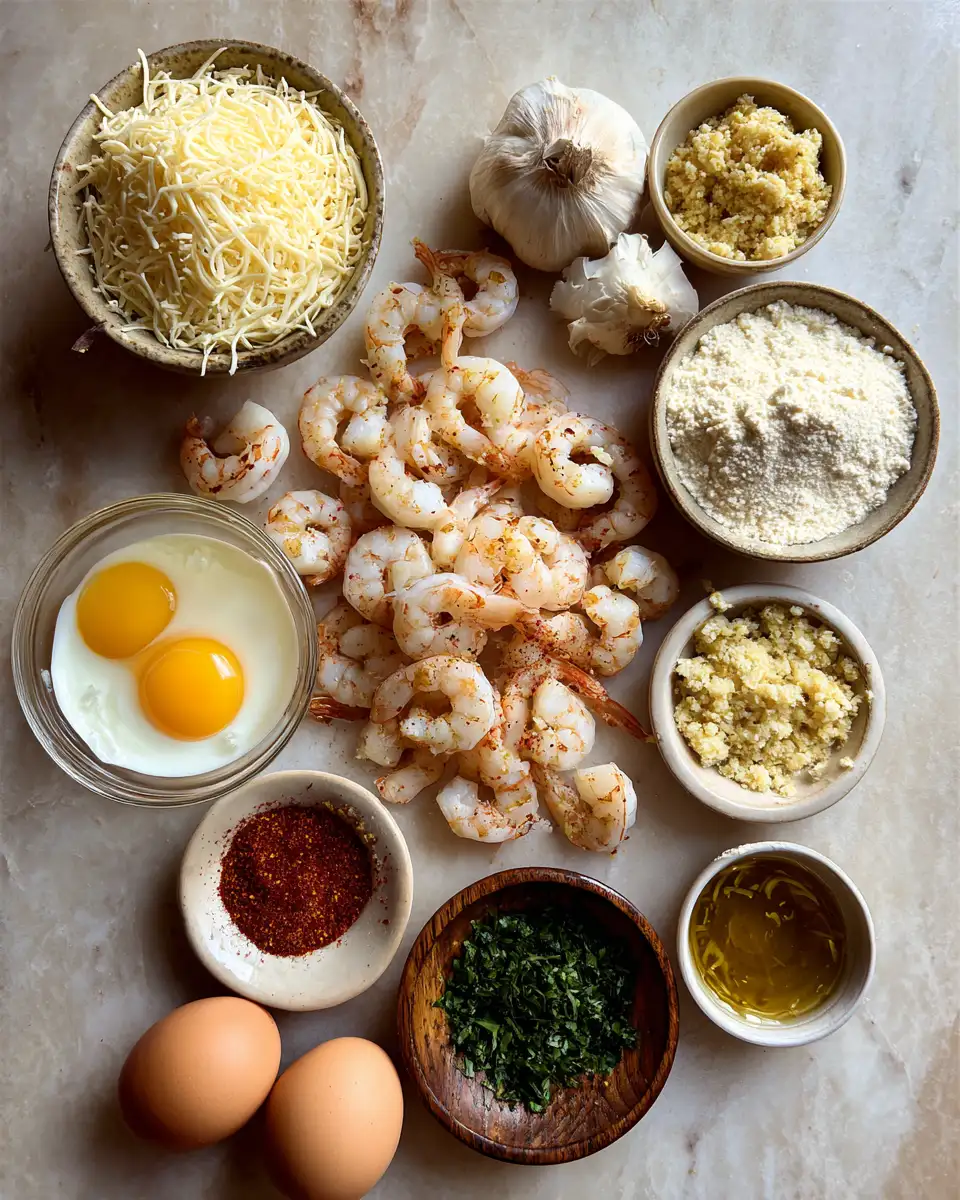Ingredients for Crispy Garlic Cheesy Shrimp Bombs: The Ultimate Flavor Explosion