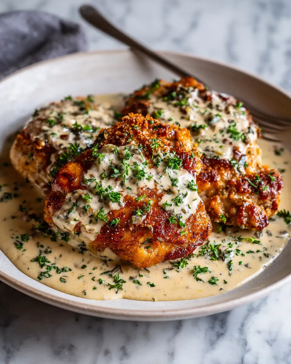 Final dish - Irresistibly Crispy Parmesan Chicken Meets Luscious Creamy Garlic Sauce