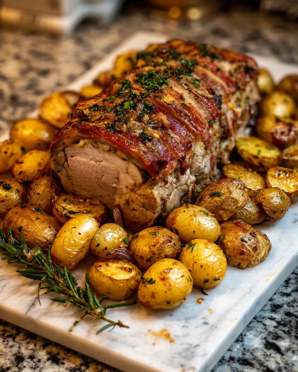 Crispy Stuffed Pork Loin Roast with Golden Potatoes: A Flavorful Feast for the Senses 6 Final dish - Crispy Stuffed Pork Loin Roast with Golden Potatoes: A Flavorful Feast for the Senses