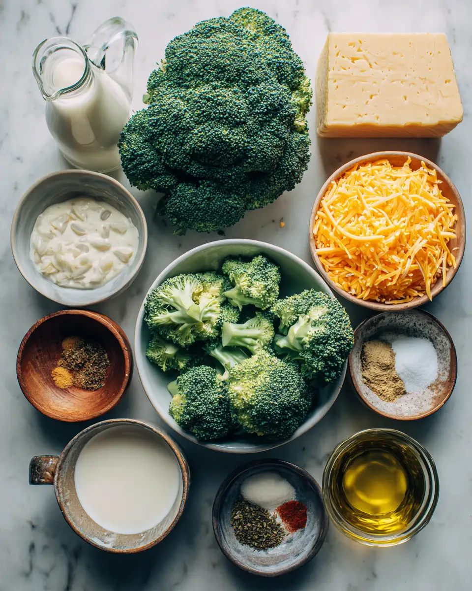 Ingredients for Creamy Comfort in a Bowl: Easy Broccoli Cheese Soup Delight