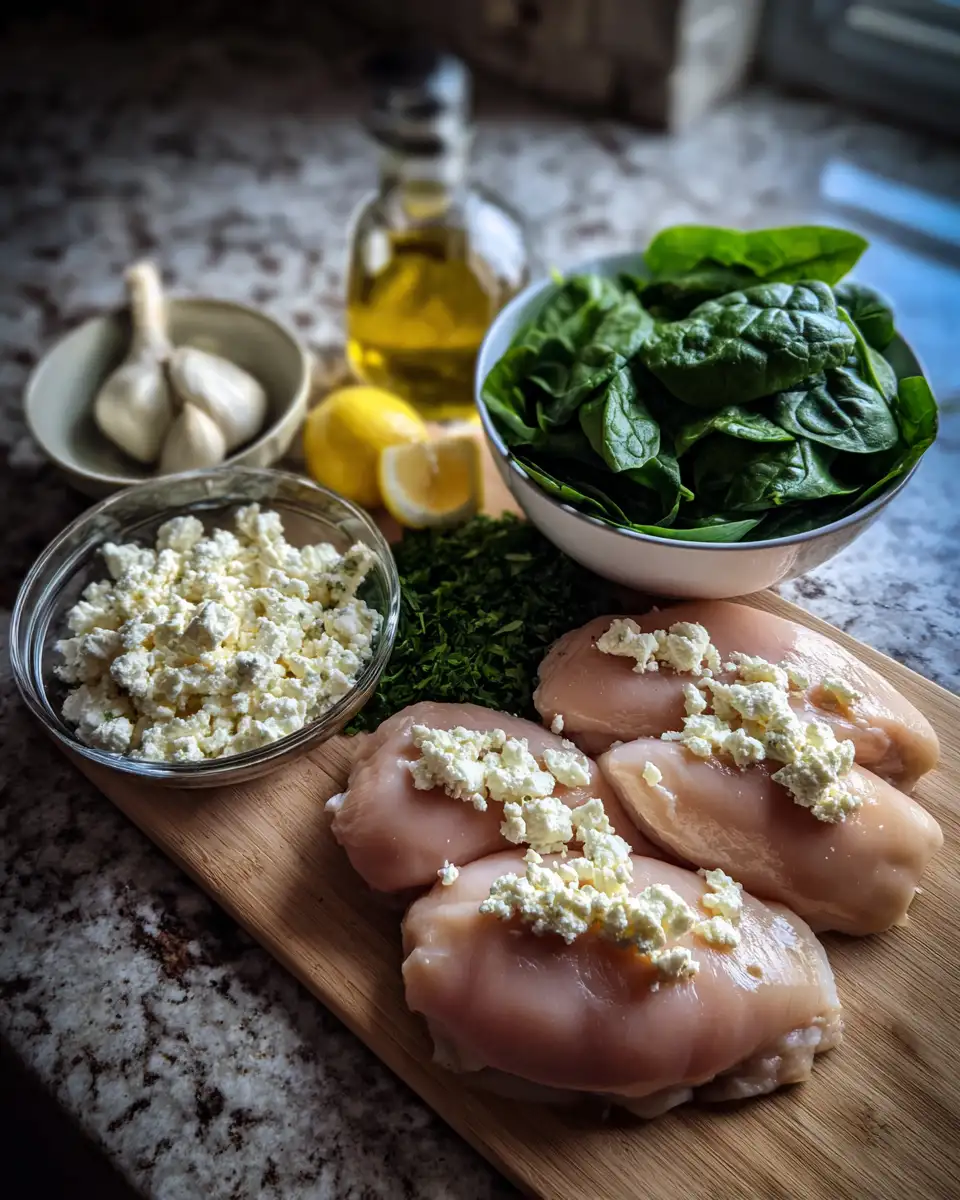 Stuffed with Flavor: Feta and Spinach Rolled Chicken Delight 4 Ingredients for Stuffed with Flavor: Feta and Spinach Rolled Chicken Delight