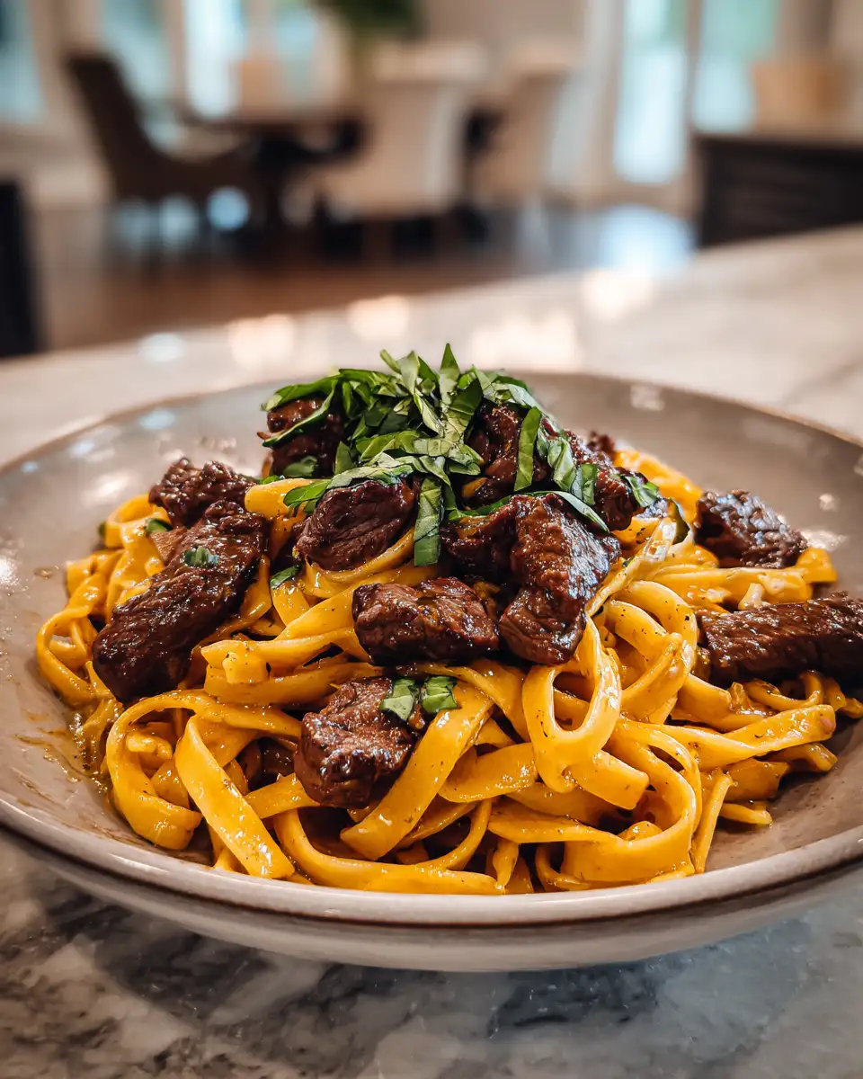 Final dish - Savor the Flavor: Irresistible Garlic Butter Beef Pasta Delight
