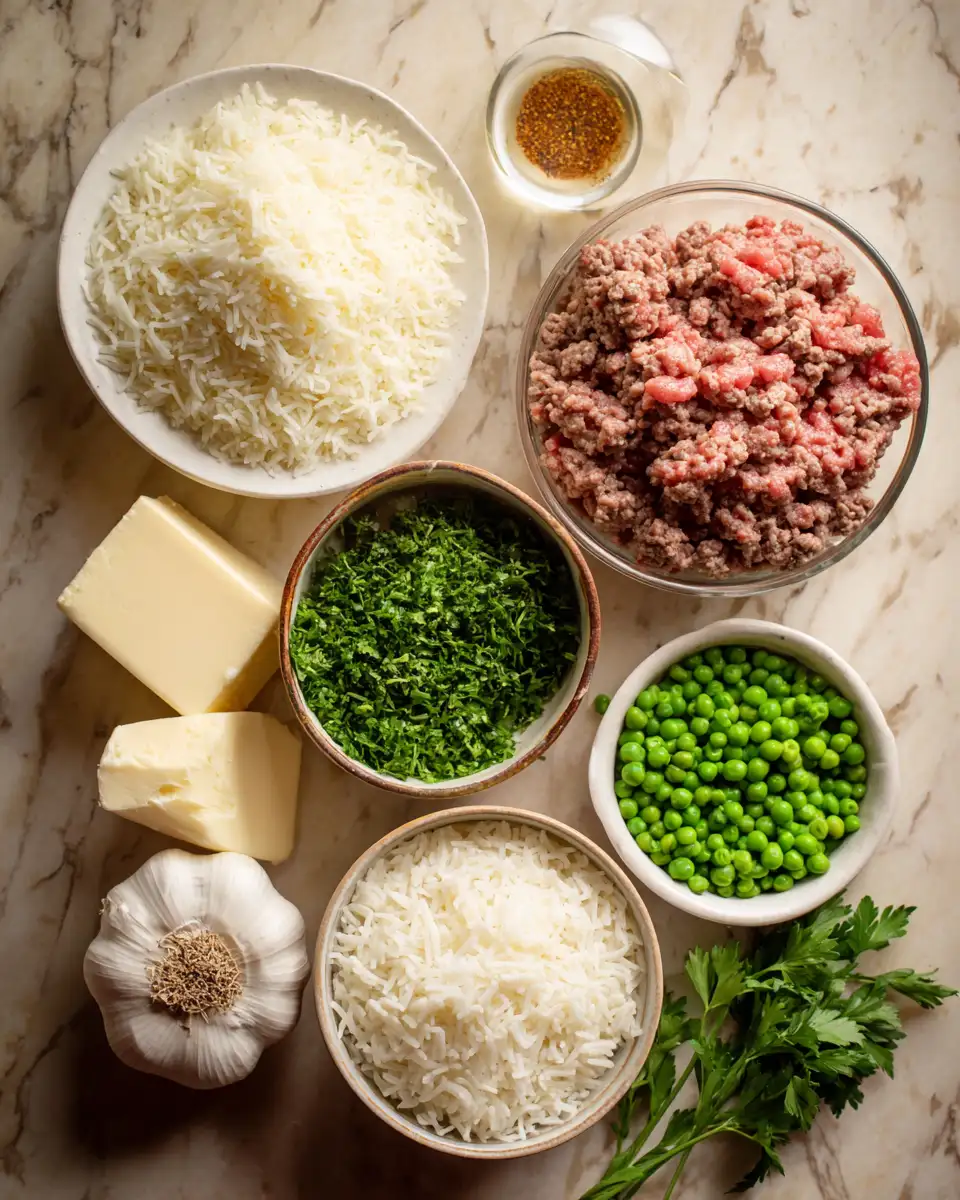 Ingredients for Sizzle and Savor: A Garlic Butter Beef & Rice Skillet Lover's Dream