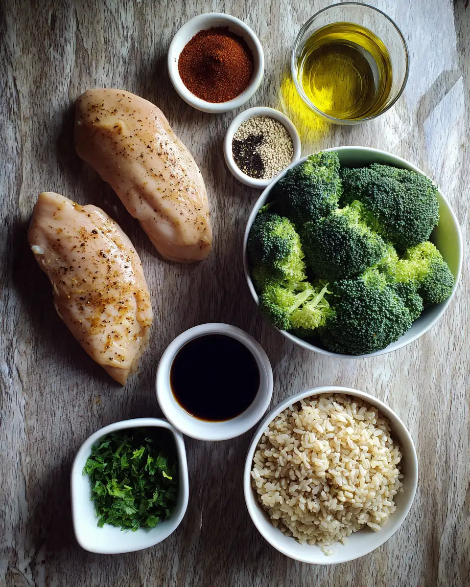 Ingredients for Sizzling Grilled Chicken and Broccoli Bowls for a Flavorful Feast