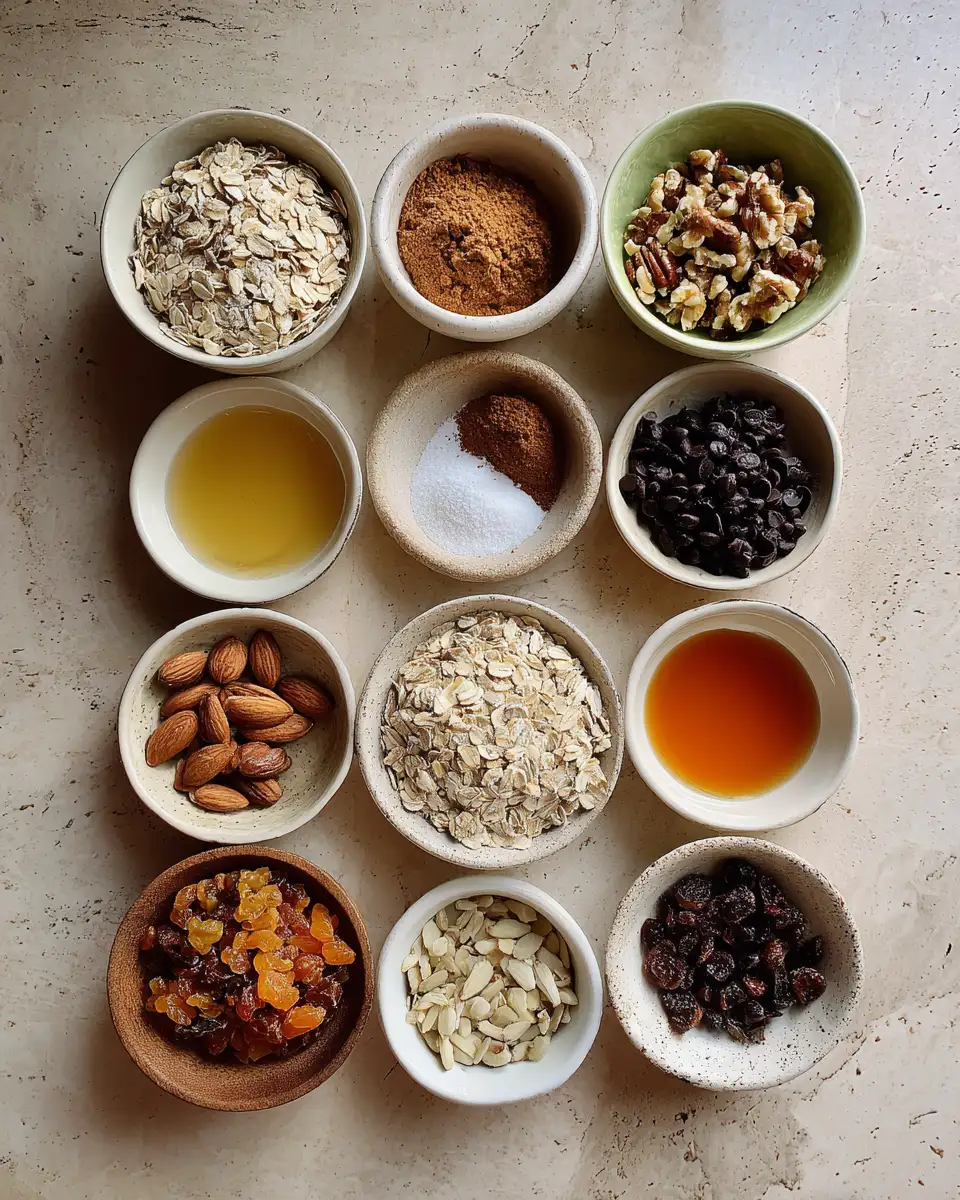 Ingredients for Wholesome Chewy Granola Bars with Oats for a Guilt-Free Snack