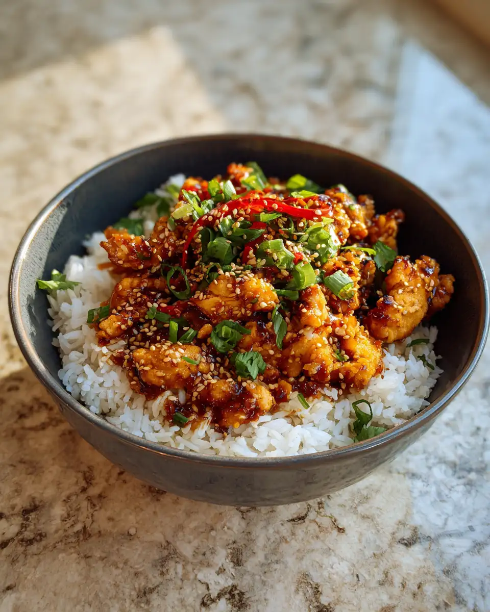 Sweet & Savory Delight: Honey Garlic Chicken Rice Bowl Recipe 6 Final dish - Sweet & Savory Delight: Honey Garlic Chicken Rice Bowl Recipe