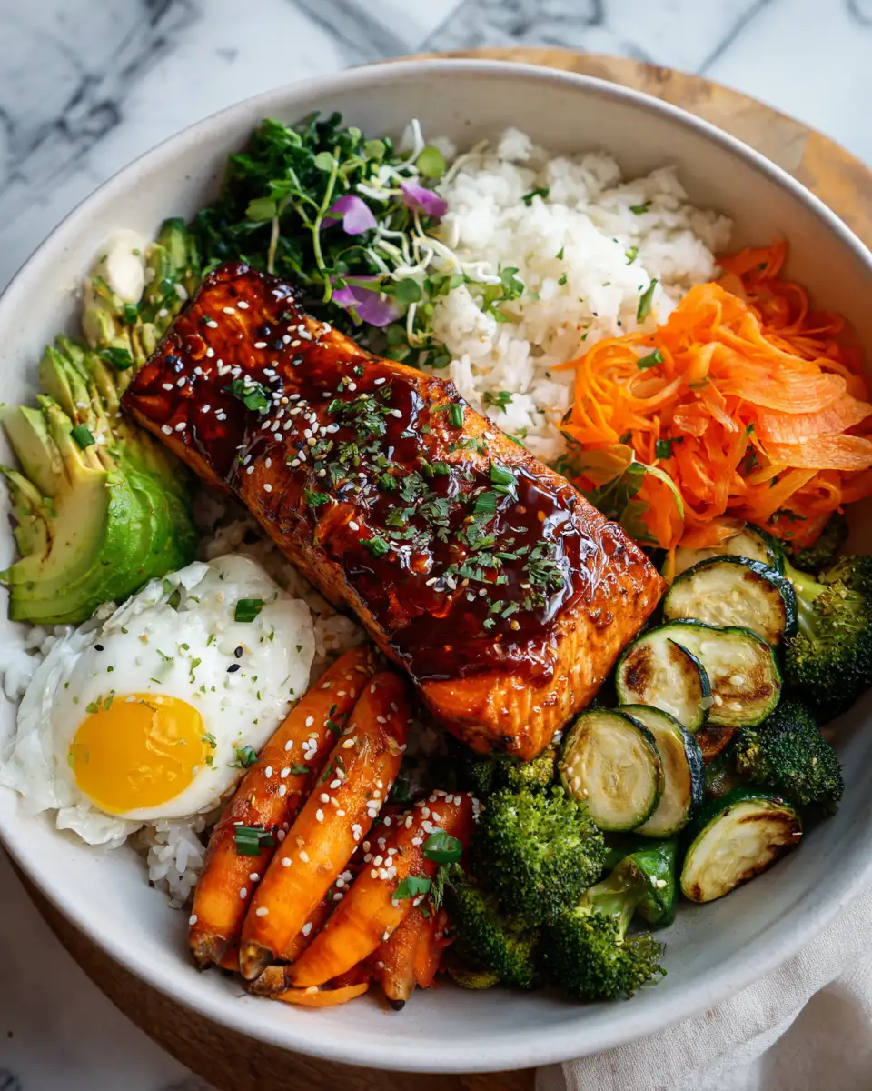 Final dish - Sweet and Savory Bliss with Honey Garlic Salmon Bowls