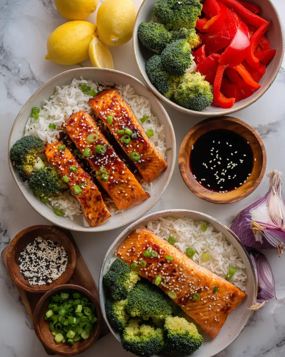 Ingredients for Sweet and Savory Bliss with Honey Garlic Salmon Bowls