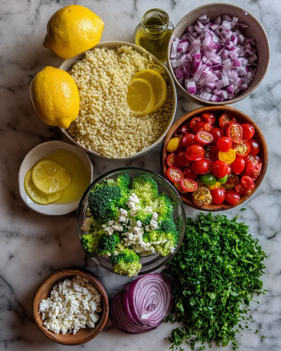 Ingredients for Bright and Bold: Israeli Couscous Salad with Broccoli