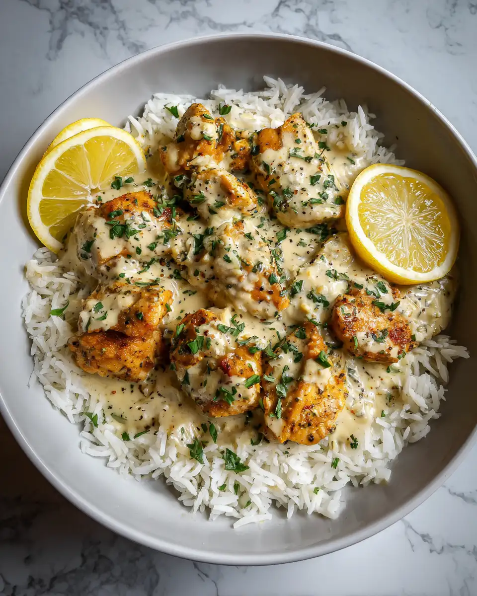 Zesty Lemon Herb Chicken with Creamy Sauce and Fluffy Rice Delight 6 Final dish - Zesty Lemon Herb Chicken with Creamy Sauce and Fluffy Rice Delight