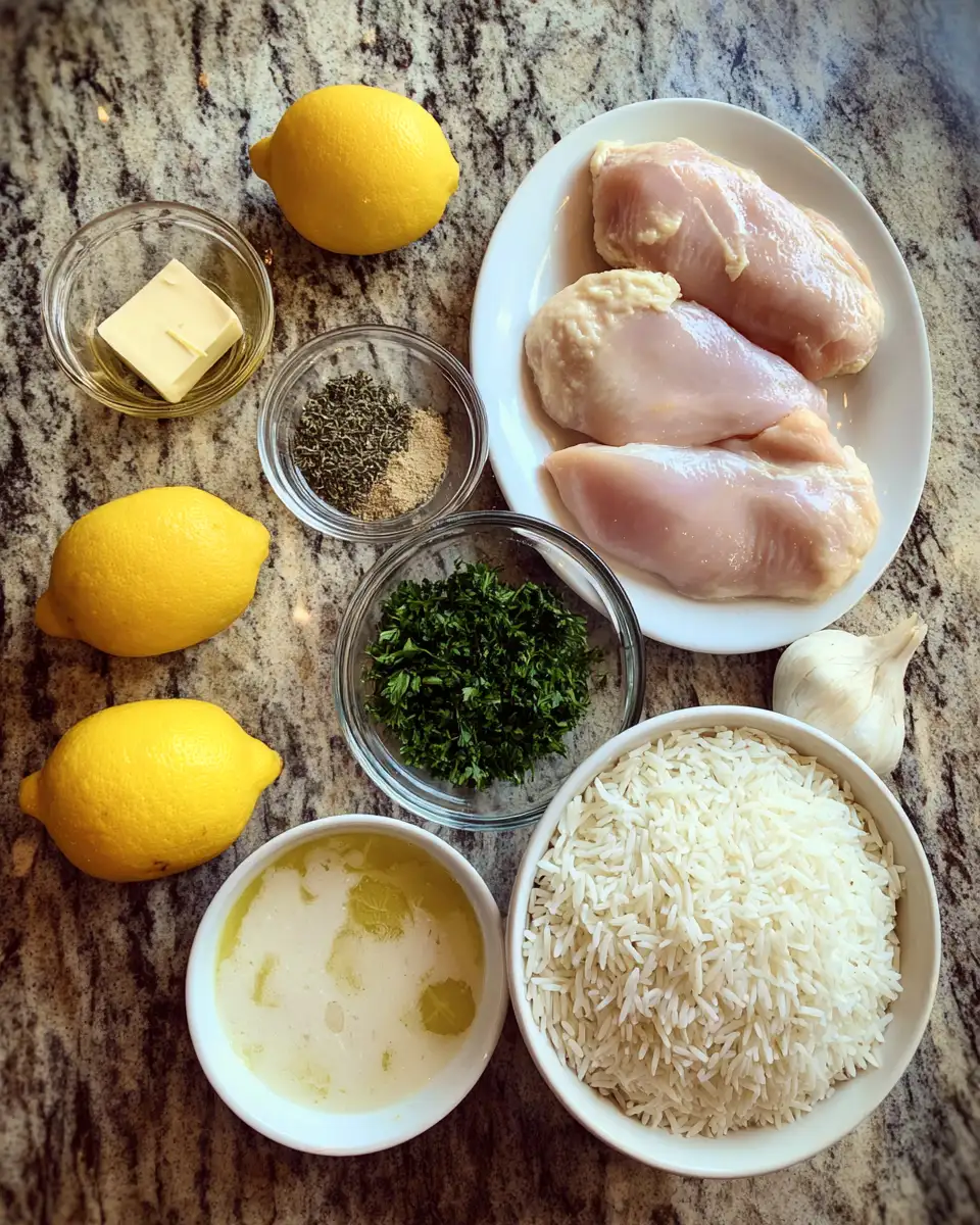 Zesty Lemon Herb Chicken with Creamy Sauce and Fluffy Rice Delight 4 Ingredients for Zesty Lemon Herb Chicken with Creamy Sauce and Fluffy Rice Delight