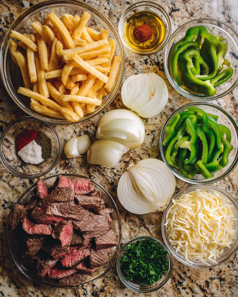 Ingredients for Ultimate Loaded Philly Cheesesteak Fries Recipe That Will Wow Your Taste Buds