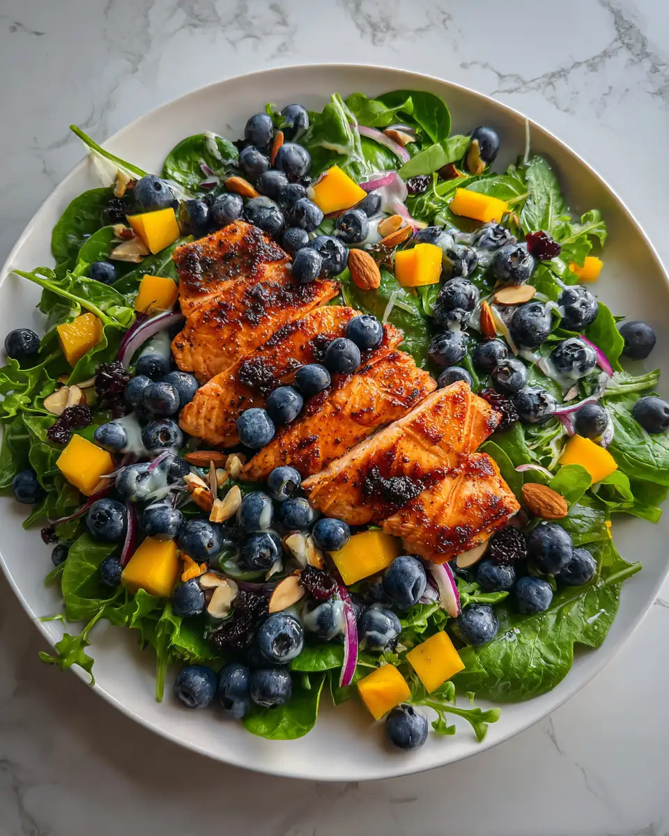 Final dish - Refreshing Mango Blueberry Spinach Salad for a Burst of Flavor