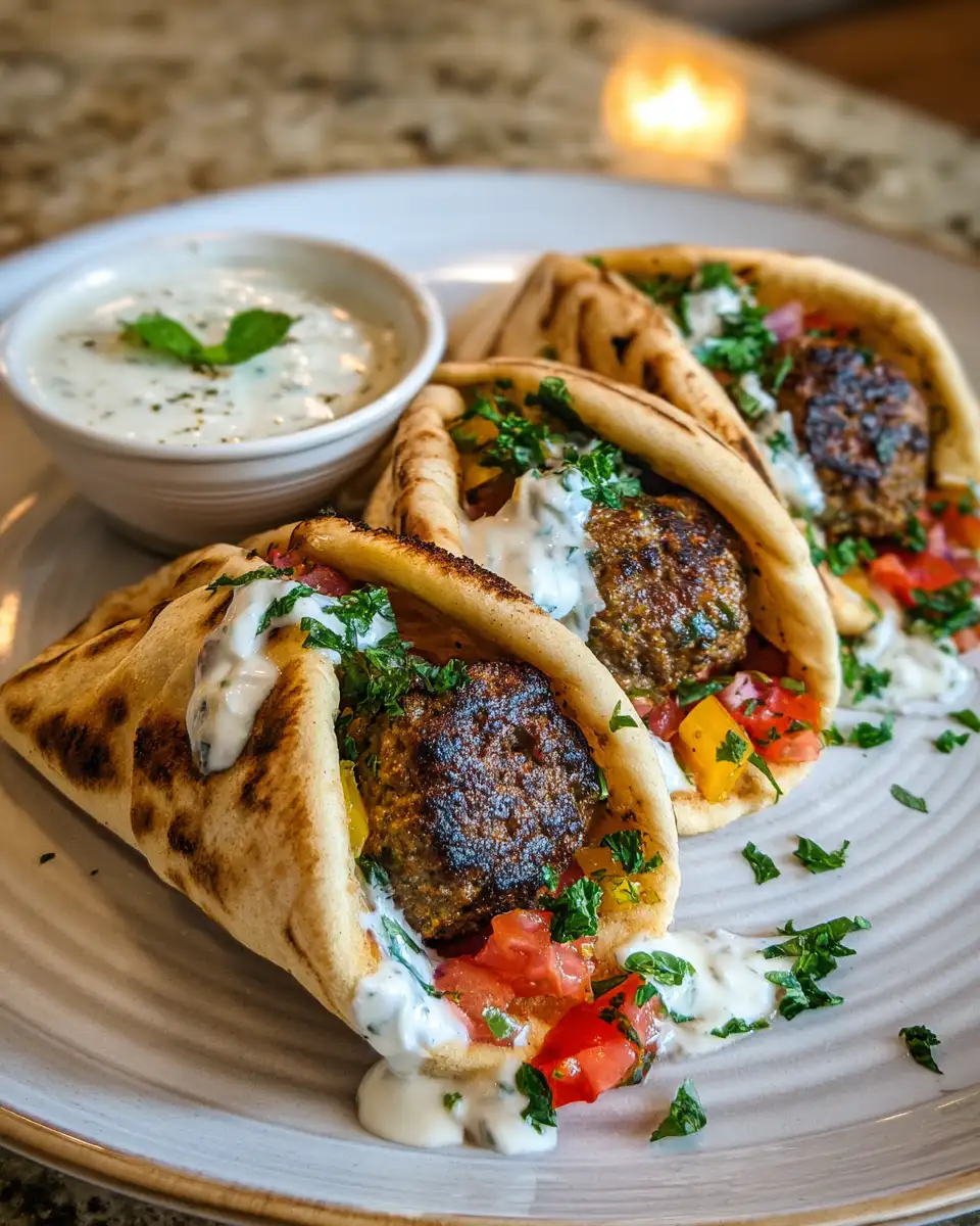 Final dish - Mediterranean Meatball Stuffed Pitas: A Flavorful Journey with Mint Yogurt Sauce
