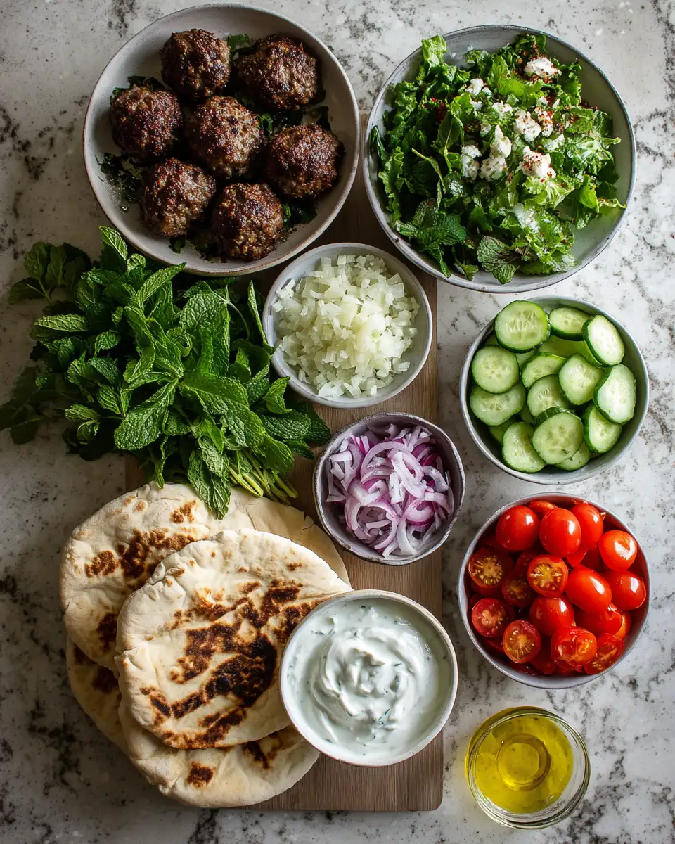 Ingredients for Mediterranean Meatball Stuffed Pitas: A Flavorful Journey with Mint Yogurt Sauce