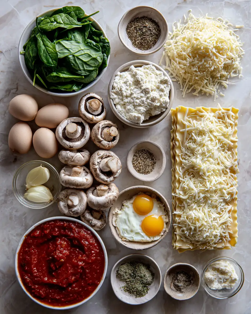 Ingredients for Layered Delight Mushroom and Spinach Lasagna That Will Wow Your Taste Buds