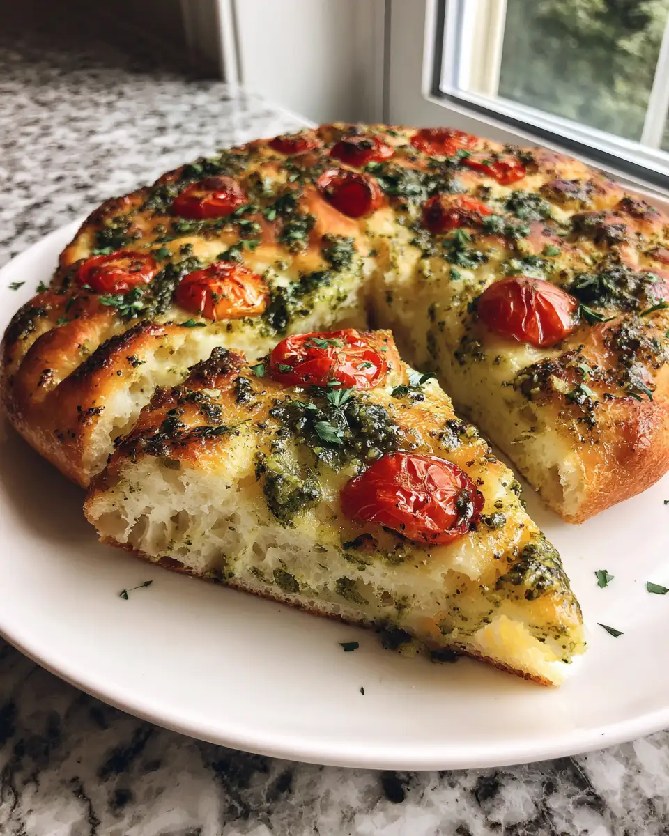 Effortless Elegance: No-Knead Focaccia Bread with Pesto Delight 6 Final dish - Effortless Elegance: No-Knead Focaccia Bread with Pesto Delight