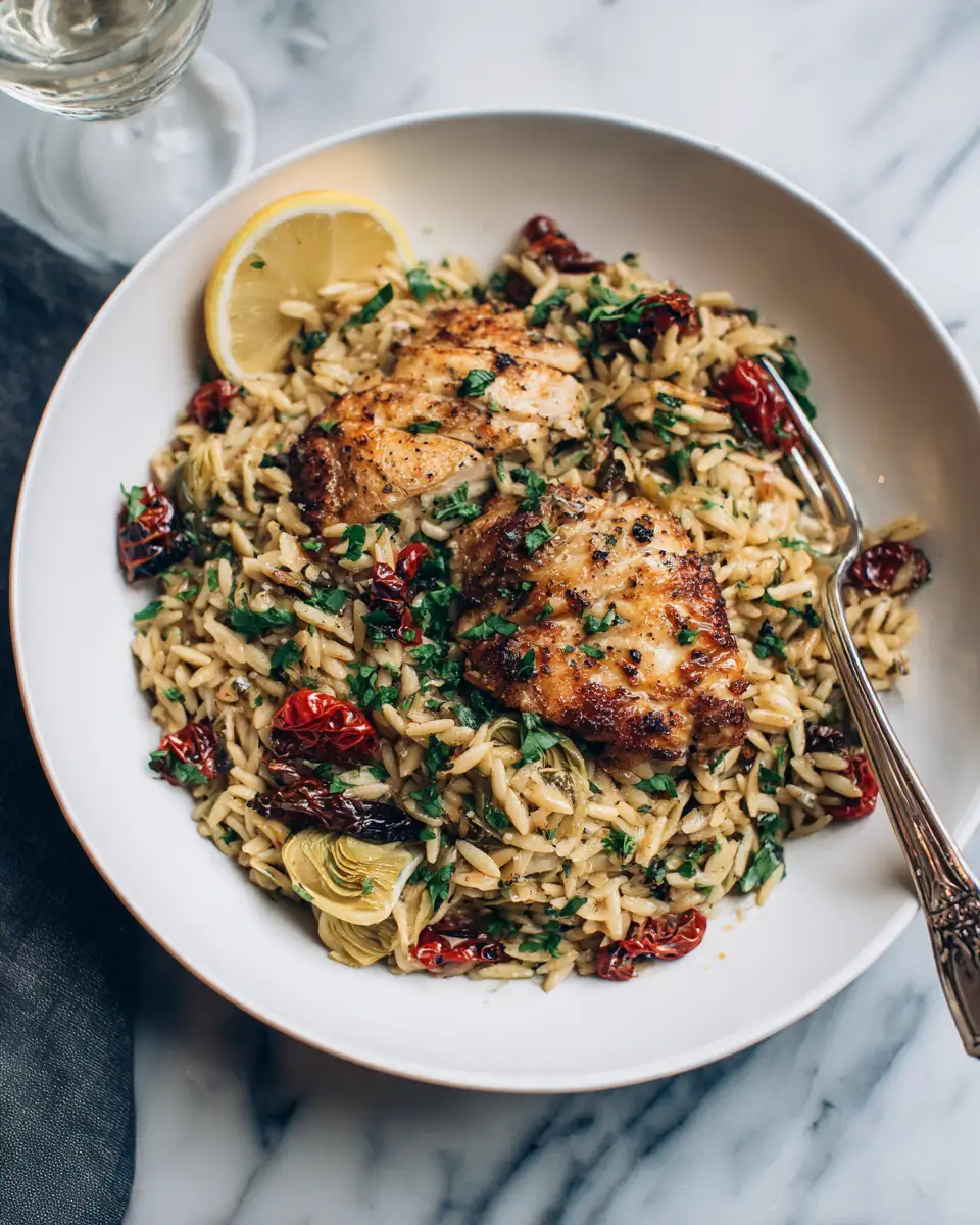 Weeknight Wonder: One-Pan Chicken and Orzo with Artichokes and Sun-Dried Tomatoes - Featured Image