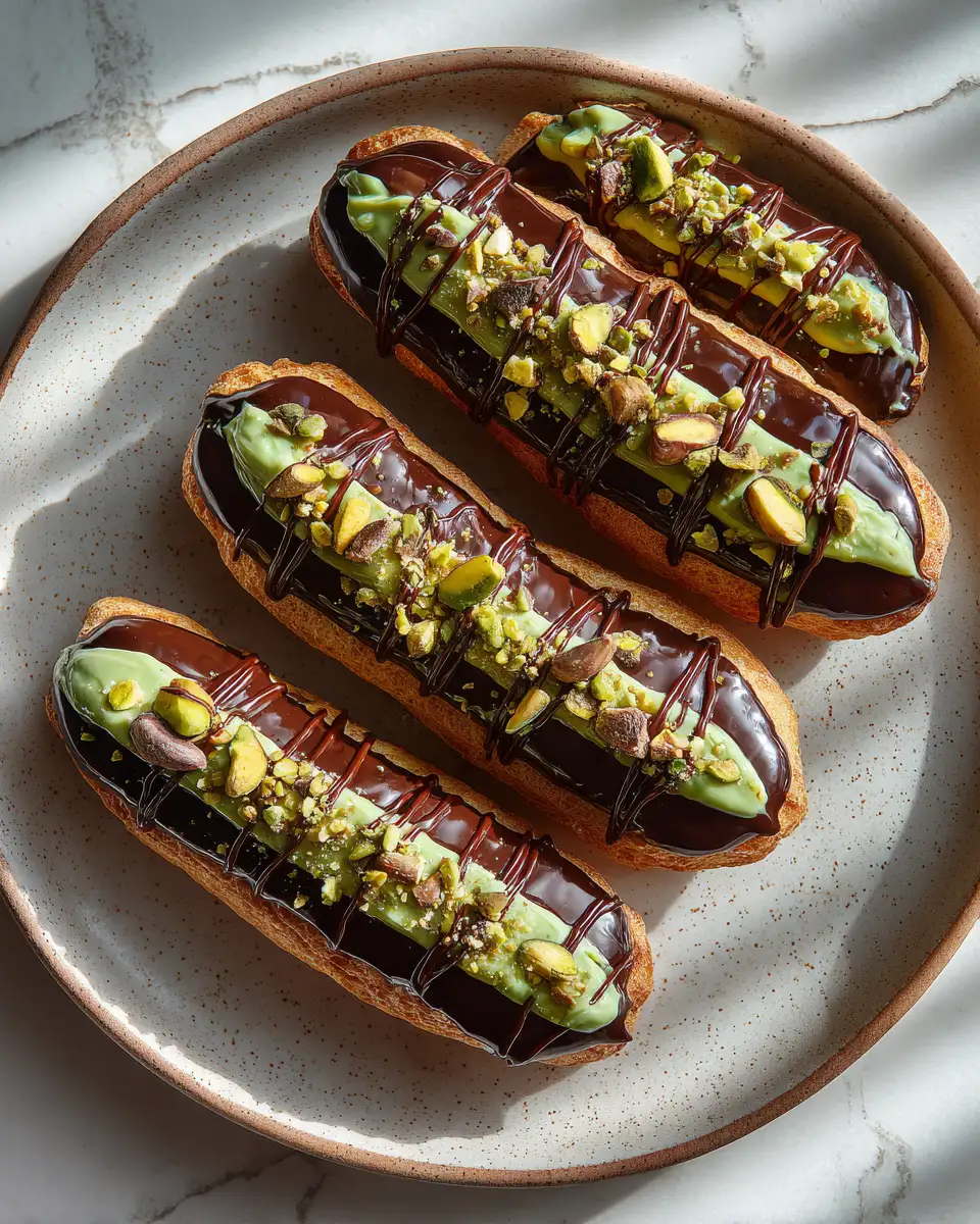 Final dish - Decadent Delight: Pistachio Éclairs with Chocolate Glaze