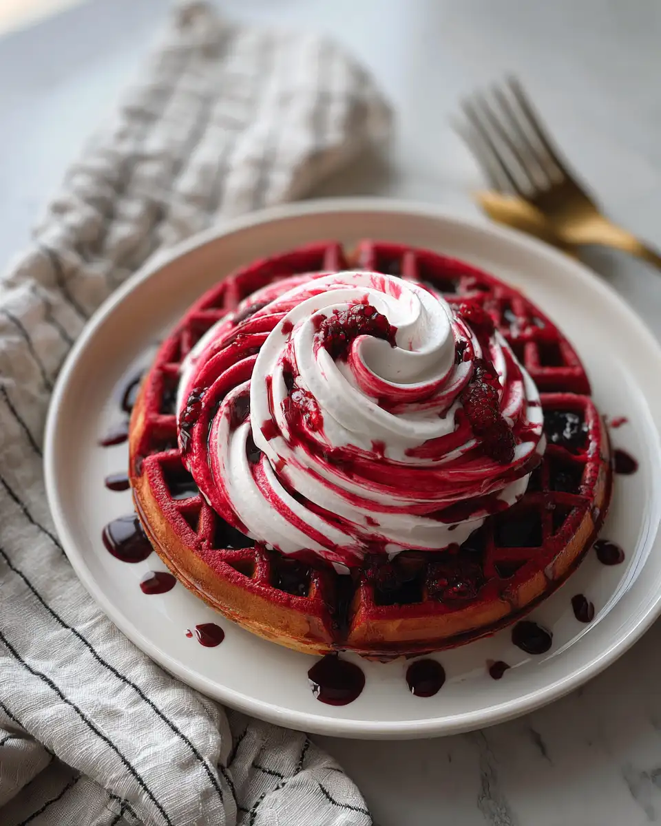 Final dish - Swirl Into Bliss with Red Velvet Marble Waffles