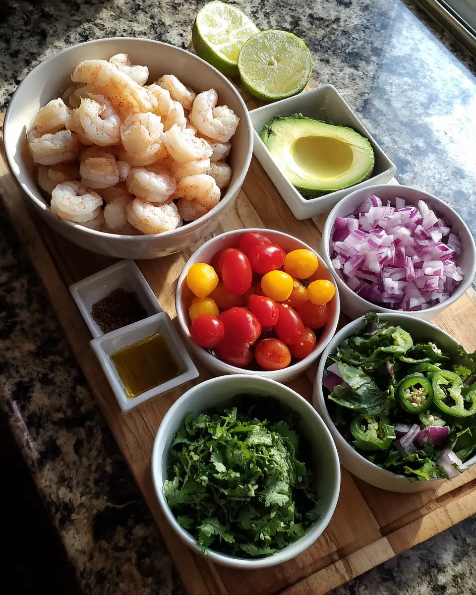 Ingredients for Zesty Shrimp Salad with Creamy Avocado and Fresh Salsa Fiesta