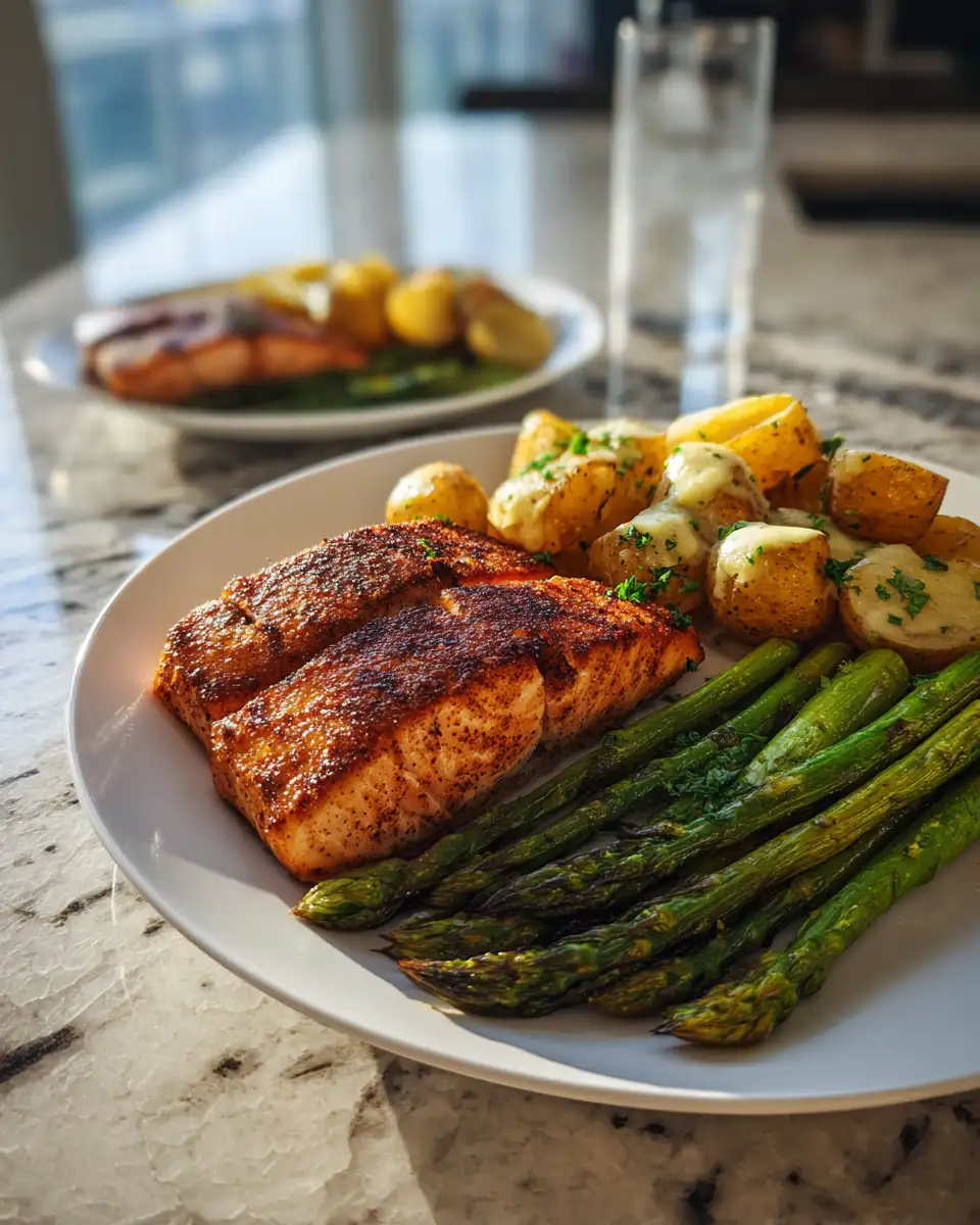 Savor the Flavor: Spiced Salmon with Cheesy Asparagus and Garlic Herb Potatoes - Featured Image