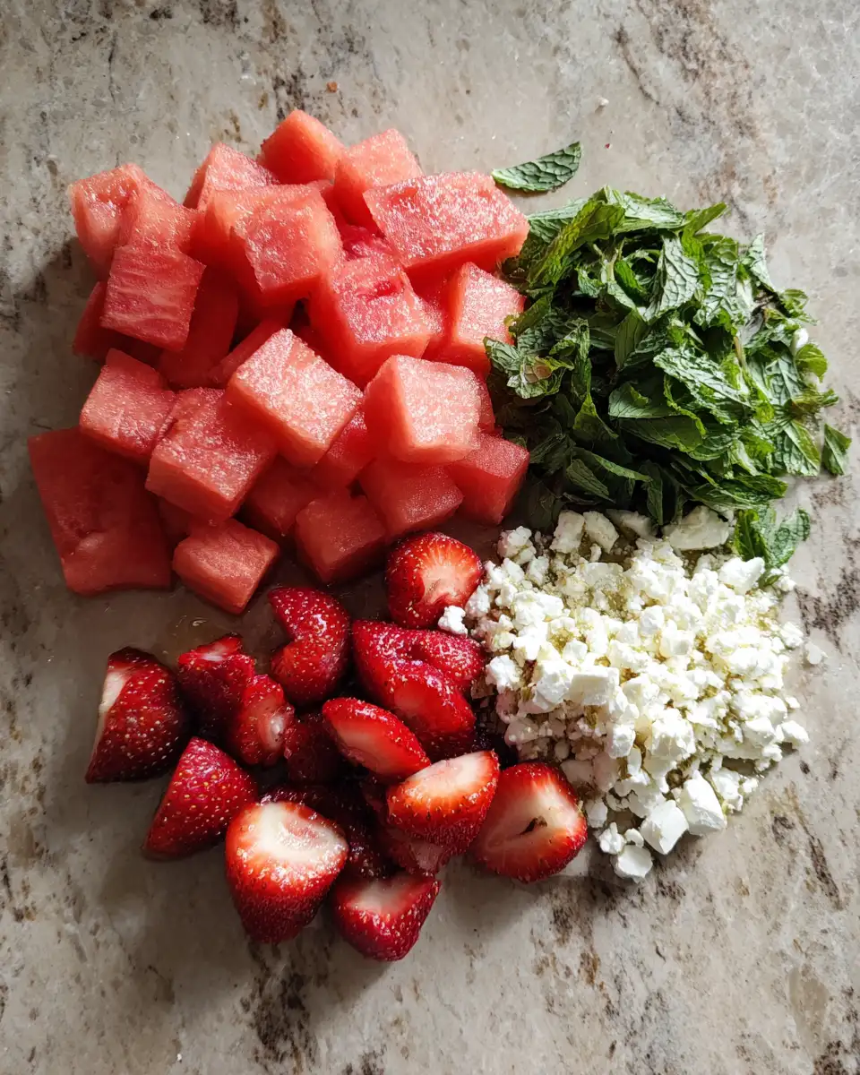 Ingredients for Sweet Summer Bliss: Strawberry Watermelon Salad with Honey