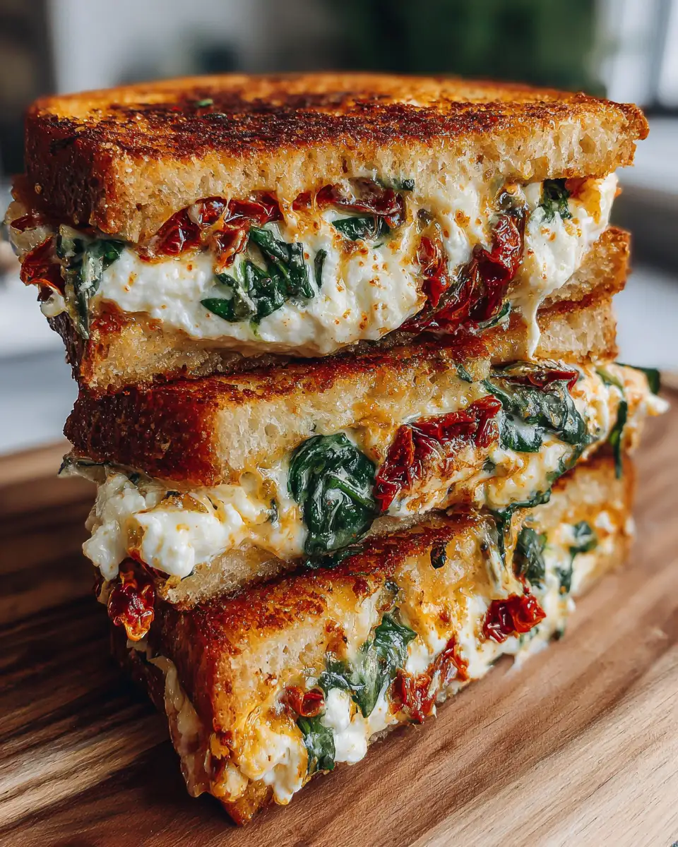 Melted Bliss: Sun-Dried Tomato Spinach Ricotta Grilled Cheese Delight - Featured Image