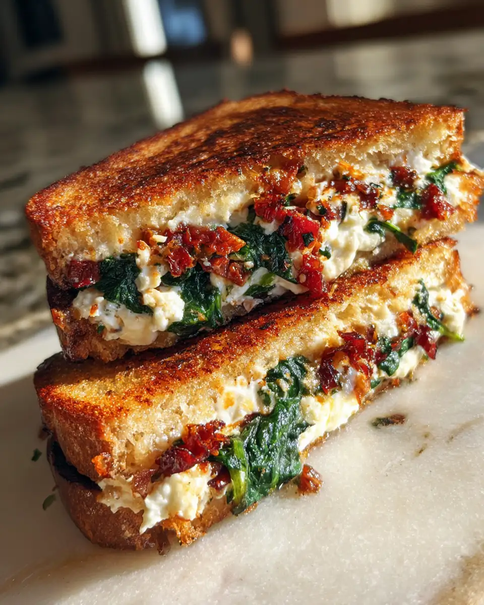 Final dish - Melted Bliss: Sun-Dried Tomato Spinach Ricotta Grilled Cheese Delight