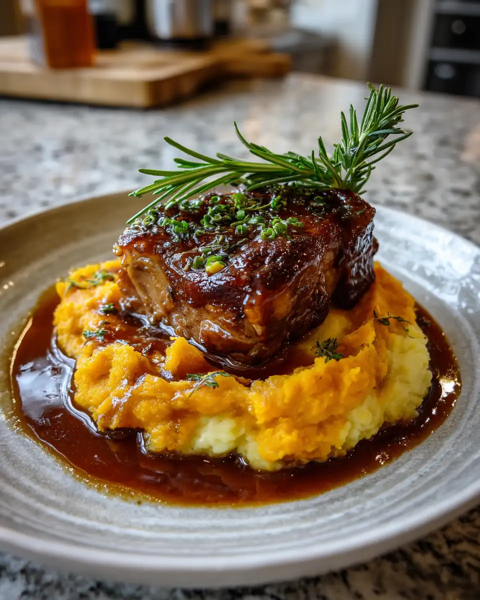 Final dish - Savor the Season with Apple Cider Pork and Creamy Mashed Sweet Potatoes