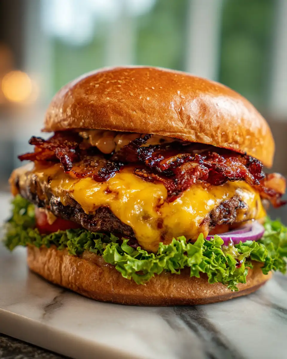 Final dish - Indulge in the Ultimate Bacon Blackberry Cheesecake Burger Bliss