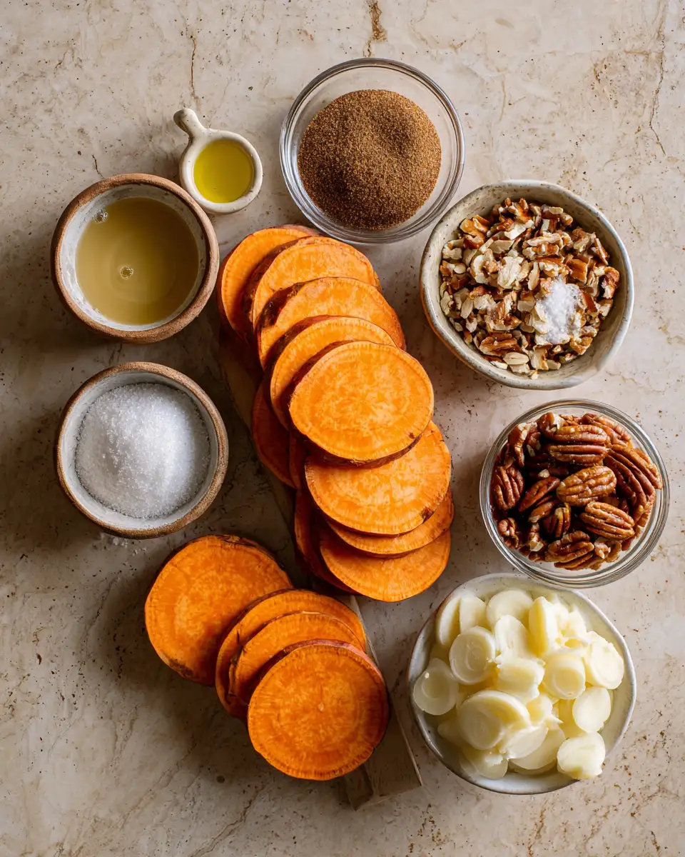 Delightful Layers: Brown Sugar Glazed Scalloped Sweet Potatoes 4 Ingredients for Delightful Layers: Brown Sugar Glazed Scalloped Sweet Potatoes