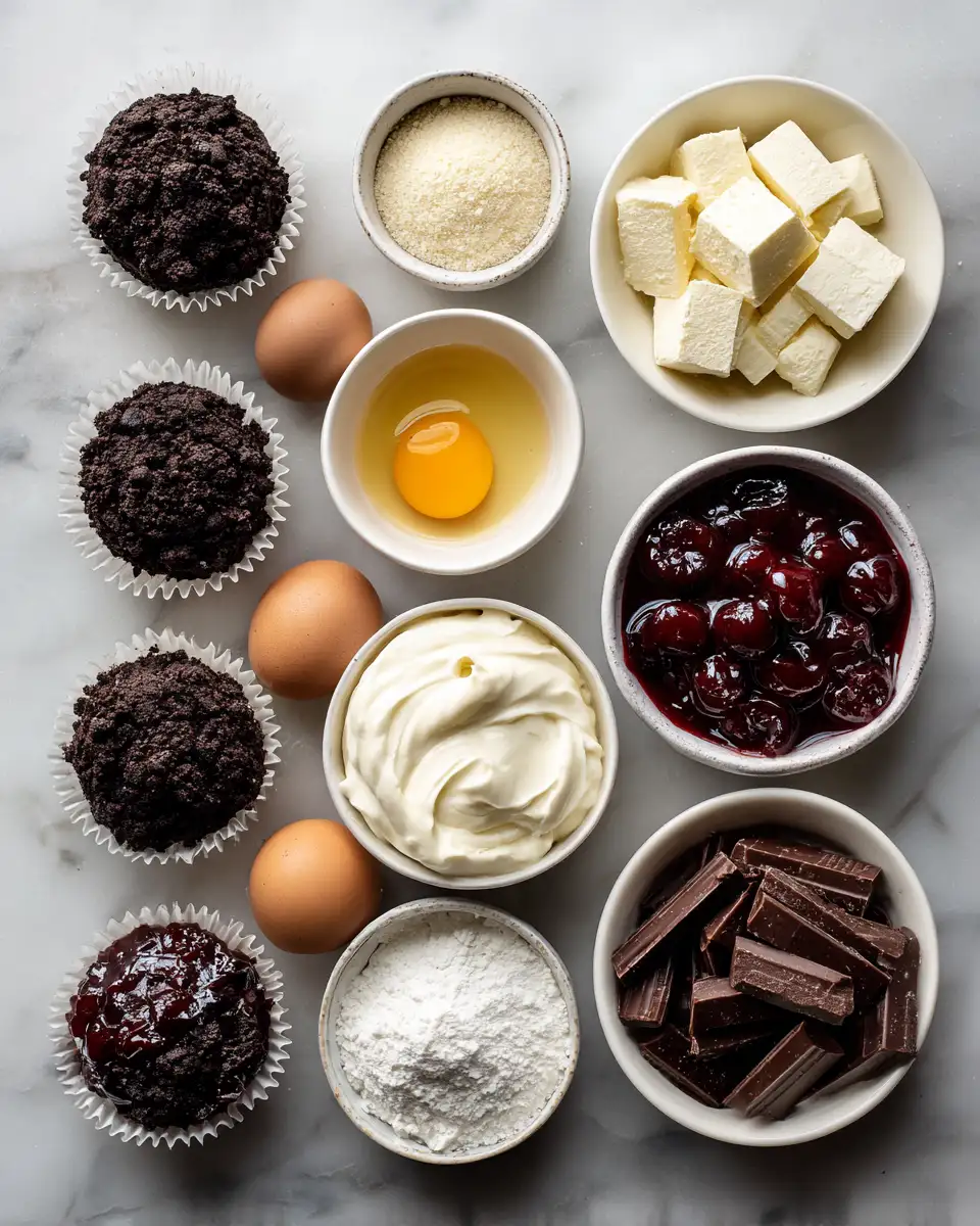 Ingredients for Irresistible Chocolate Cherry Cheesecake Bites That Will Sweeten Your Day